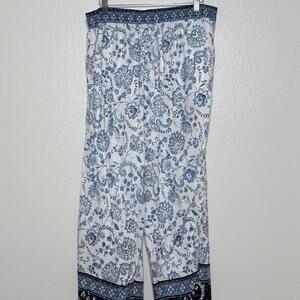 LOFT Pants XL Floral Navy Blue Wide Leg High Rise Fluid Trousers Plus Size